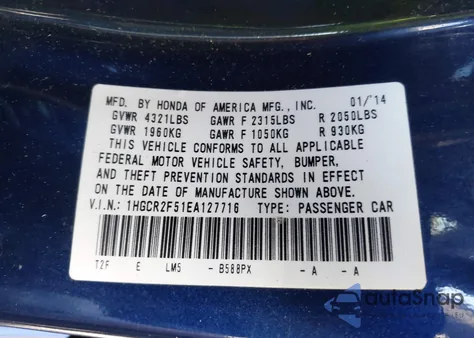 2014 Honda Accord Sport from USA, damaged, VIN 1HGCR2F51EA127716